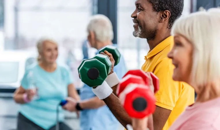 seniors exercise with weights