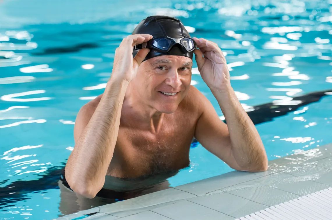 man preparing to lap swim