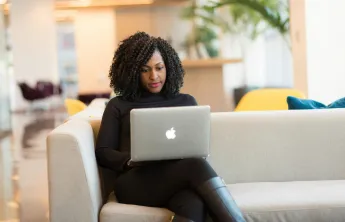 woman using computer